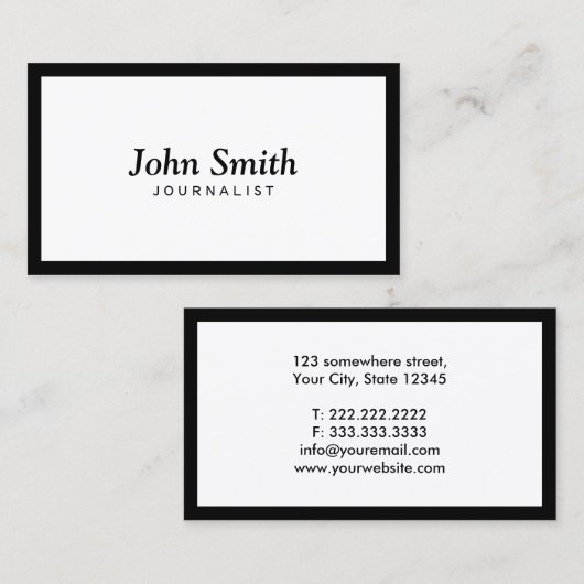 Plain Black Border Journalist Visitekaartje (Voorkant / Achterkant)
