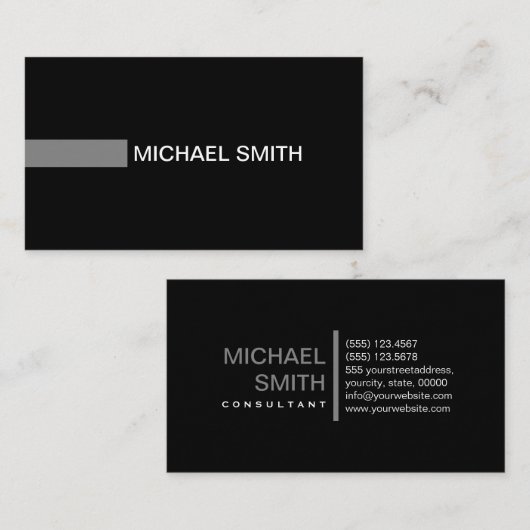 Plain Black Elegant Modern Grey Visitekaartje (Voorkant / Achterkant)