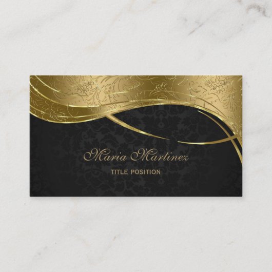 Plain Black en Gold Damask Visitekaartje (Voorkant)