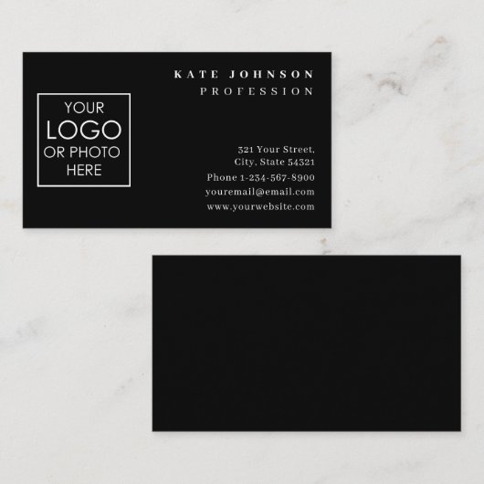 Plain Black Generic Custom Logo Photo Template Visitekaartje (Voorkant / Achterkant)