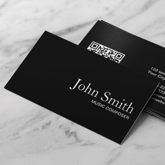 Plain Black QR Code Muziek Composer Visitekaartje