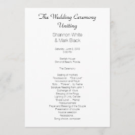 Plain Black White Flat Wedding Program Sjabloon