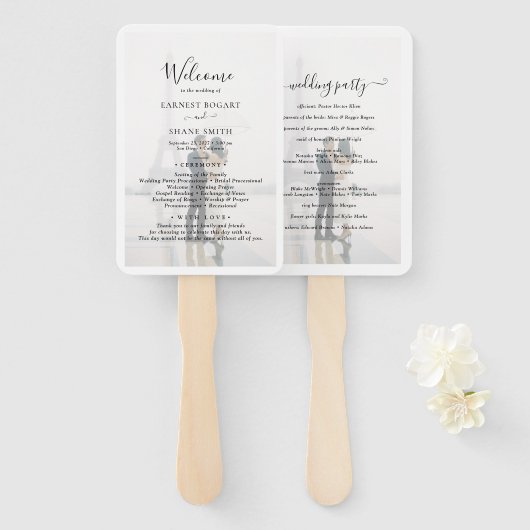 Plain Black & White Vellum Photo Wedding Program Handwaaier (Voorkant en achterkant)