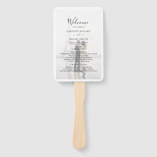 Plain Black & White Vellum Photo Wedding Program Handwaaier (Voorkant)