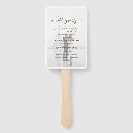 Plain Black & White Vellum Photo Wedding Program Handwaaier (Achterkant)