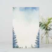 Plain Blue winterpijnbomen notitieblok Briefpapier (Staand voorkant)