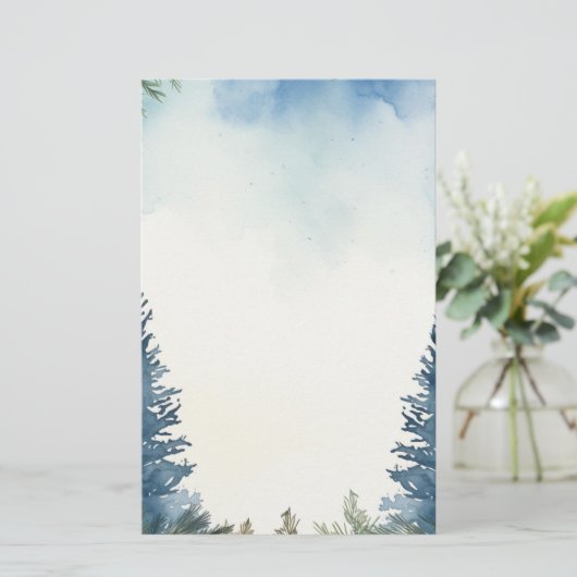 Plain Blue winterpijnbomen notitieblok Briefpapier (Staand voorkant)
