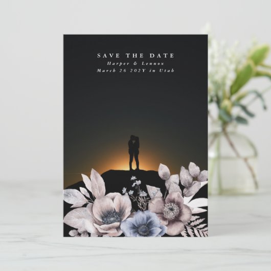 Plain Bohemian Dried Waterverf Muted Floral Save The Date (Staand voorkant)