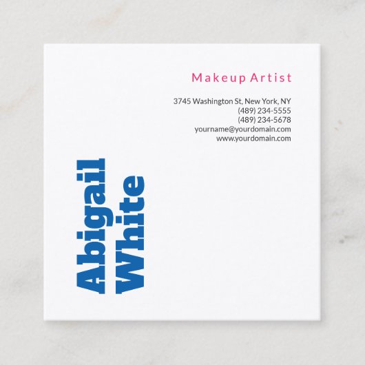 Plain Bold Minimal Modern Blue White Makeup Artist Vierkante Visitekaartje (Voorkant)