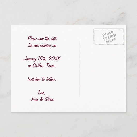 Plain Bourgondië & Goud Bewaar de datum Aankondigingskaart (Achterkant)