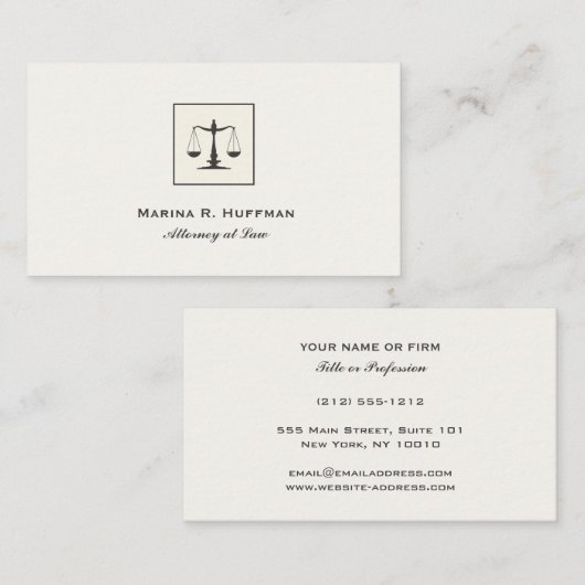 Plain chic Attorney Justice Scale Professional Visitekaartje (Voorkant / Achterkant)