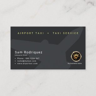Plain Clean Simple Black Airplane Airport Taxi Visitekaartje