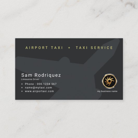 Plain Clean Simple Black Airplane Airport Taxi Visitekaartje (Voorkant)