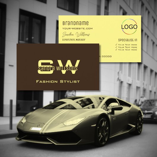 Plain Coffee Brown Cream met Monogram en Logo Visitekaartje