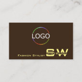 Plain Coffee Brown Cream met Monogram en Logo Visitekaartje (Voorkant)