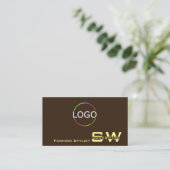 Plain Coffee Brown Cream met Monogram Logo Foto Visitekaartje (Staand voorkant)