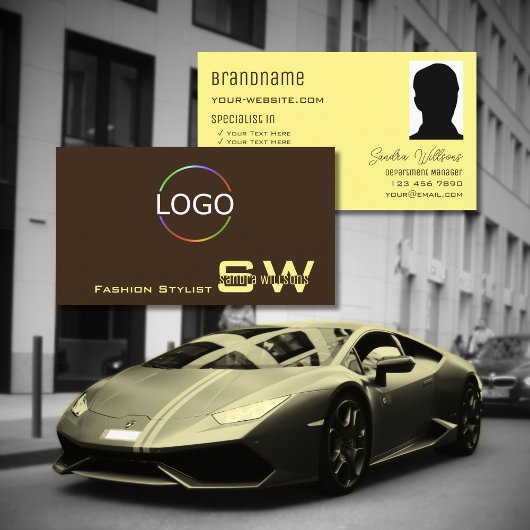 Plain Coffee Brown Cream met Monogram Logo Foto Visitekaartje