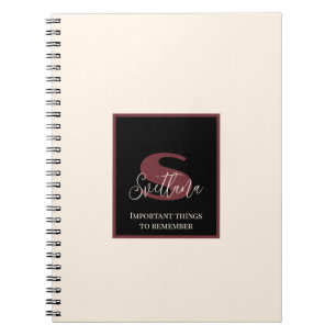 Plain Cream Wine Pink Monogram Aangepaste naam Notitieboek