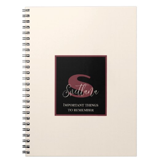 Plain Cream Wine Pink Monogram Aangepaste naam Notitieboek (Voorkant)