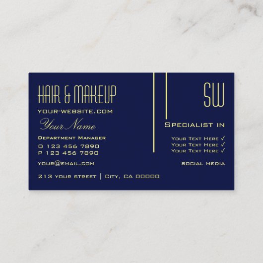 Plain Dark Indigo Blue met Initialen Professional Visitekaartje (Achterkant)