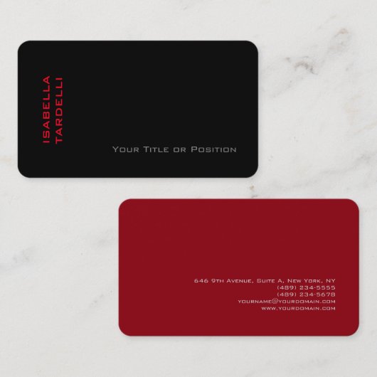 Plain Elegant Black Red Minimalist Premium Silk Visitekaartje (Voorkant / Achterkant)