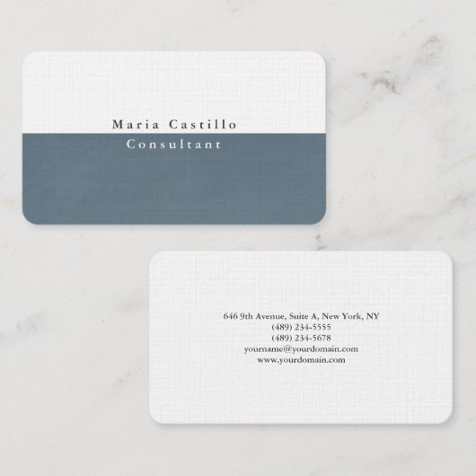 Plain Elegant Blauw Grijs Wit Minimalistisch Moder Visitekaartje (Voorkant / Achterkant)