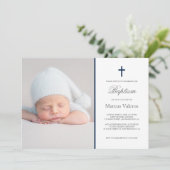 Plain Elegant Cross Photo Navy Baptism Kaart (Staand voorkant)