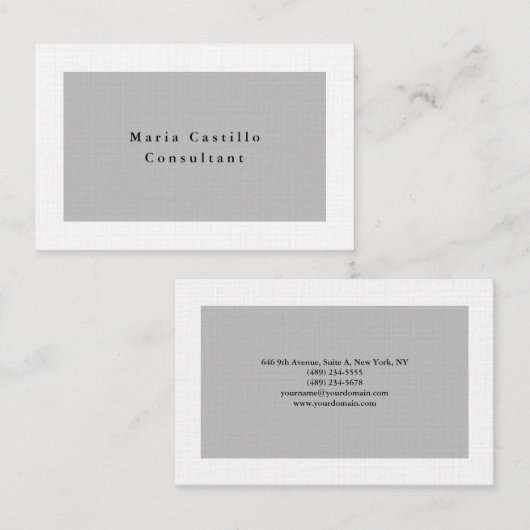 Plain Elegant Grijs Wit Minimalistisch Modern Visitekaartje (Voorkant / Achterkant)