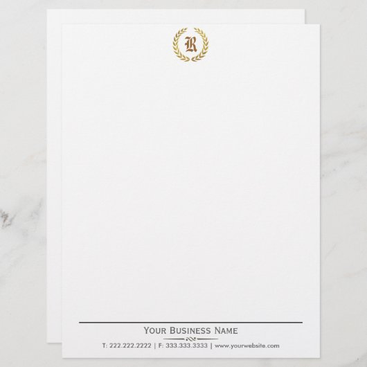 Plain Elegant Laurel Wreath Monogram Letterhead Gepersonaliseerd Briefhoofd (Voorkant / Achterkant)