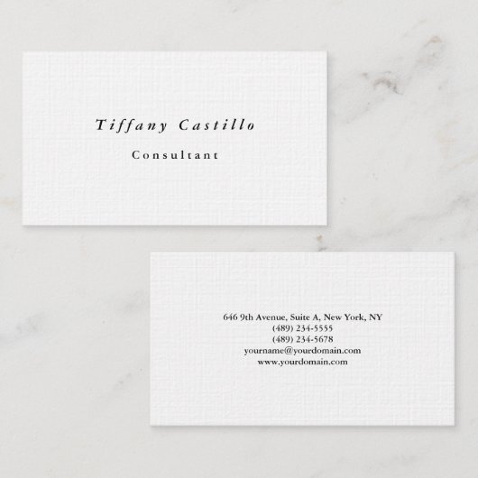 Plain Elegant minimalist Modern Premium Linen Visitekaartje (Voorkant / Achterkant)