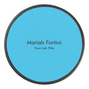Plain Elegant Modern Minimal Jouw naam Blue Hockey Puck