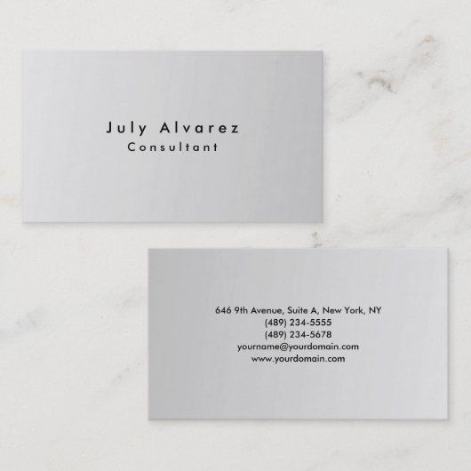 Plain Elegant Modern Minimalist Silver Grey Visitekaartje (Voorkant / Achterkant)