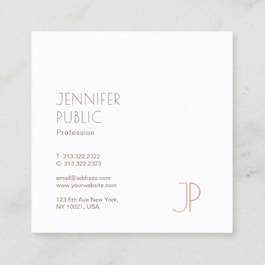 Plain Elegant Modern Monogram Trendy Design Luxury Vierkante Visitekaartje (Achterkant)