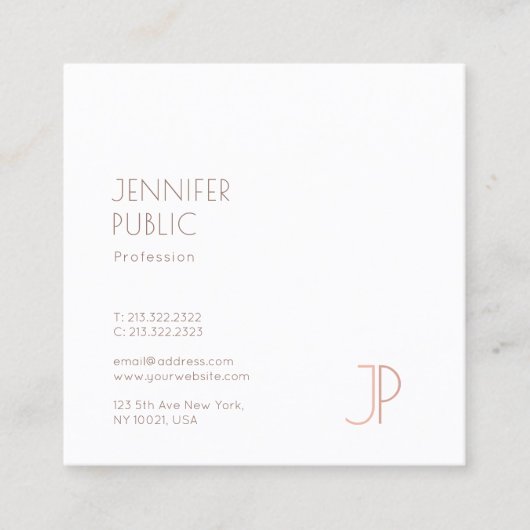 Plain Elegant Modern Trendy Design Monogram Luxe Vierkante Visitekaartje (Voorkant)