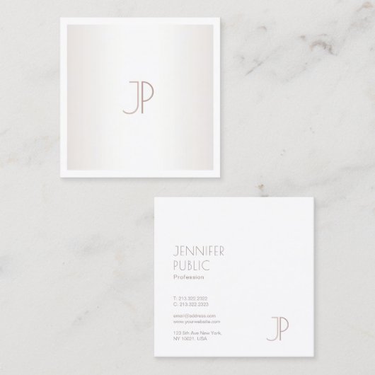Plain Elegant Modern Trendy Design Monogram Silver Vierkante Visitekaartje (Voorkant / Achterkant)
