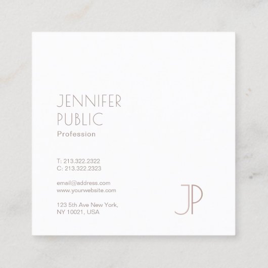 Plain Elegant Modern Trendy Design Monogram Silver Vierkante Visitekaartje (Achterkant)
