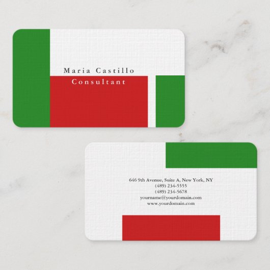 Plain Elegant Rood Groen Wit Modern Minimalist Visitekaartje (Voorkant / Achterkant)