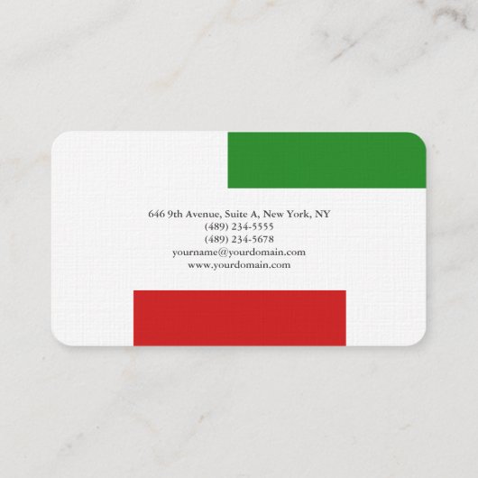 Plain Elegant Rood Groen Wit Modern Minimalist Visitekaartje (Achterkant)