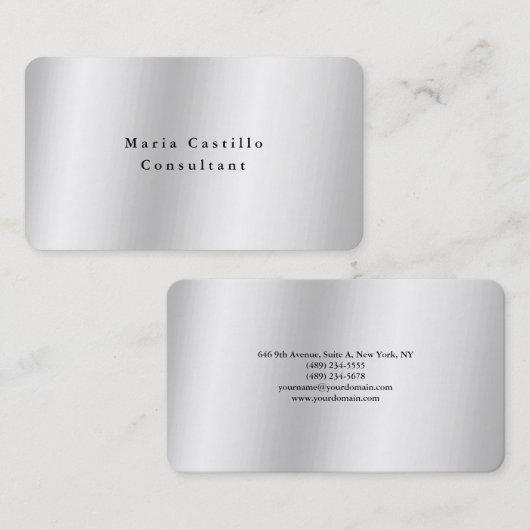 Plain Elegant Silver Gray Minimalist Modern Visitekaartje (Voorkant / Achterkant)