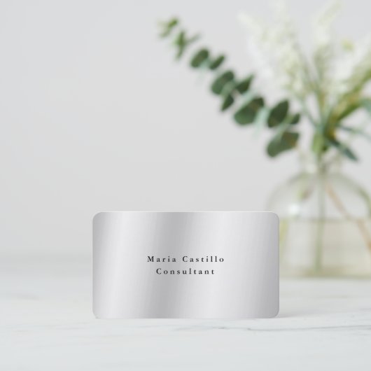 Plain Elegant Silver Gray Minimalist Modern Visitekaartje (Staand voorkant)