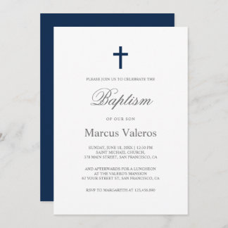 Plain Elegant Simple Navy Blue Cross Baptisme Kaart