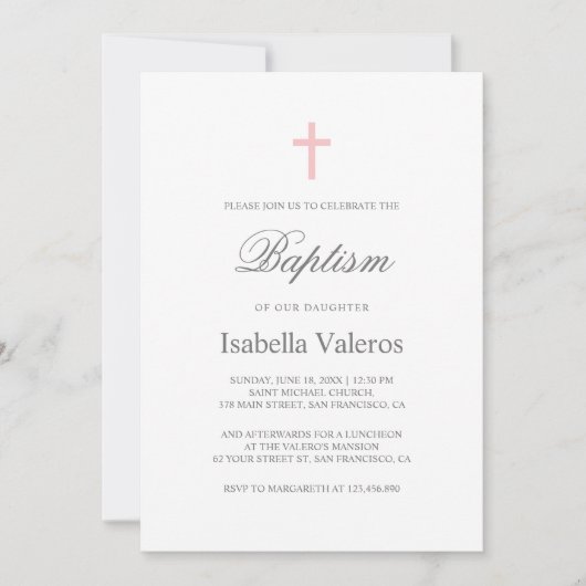 Plain Elegant Simple Pink Cross Baptisme Kaart (Voorkant)