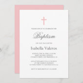 Plain Elegant Simple Pink Cross Baptisme Kaart (Voorkant / Achterkant)