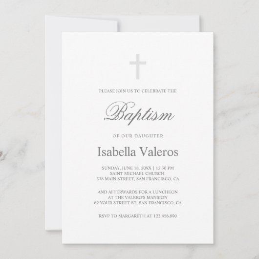 Plain Elegant Simple Silver Grey Cross Baptisme Kaart (Voorkant)