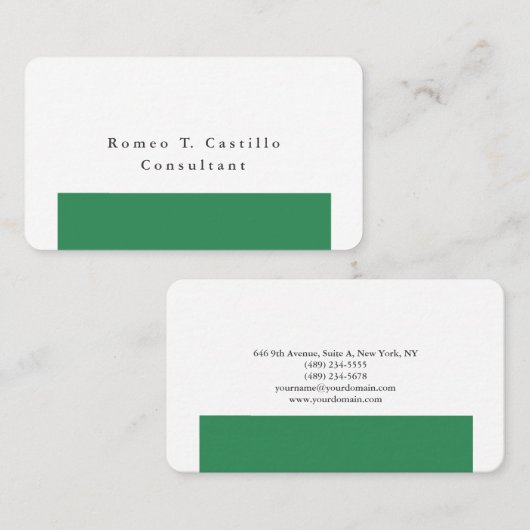 Plain Elegant Zee Groen Wit Minimalistisch Ontwerp Visitekaartje (Voorkant / Achterkant)