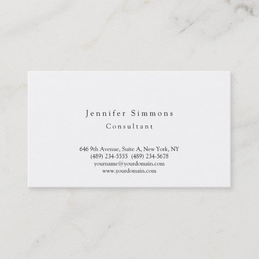 Plain Elegant Zwart Wit Modern Visitekaartje (Voorkant)