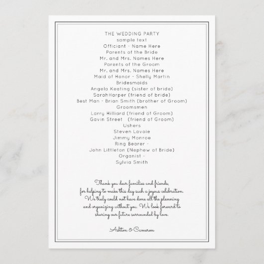 Plain Flat White Wedding Program Sjabloon (Achterkant)