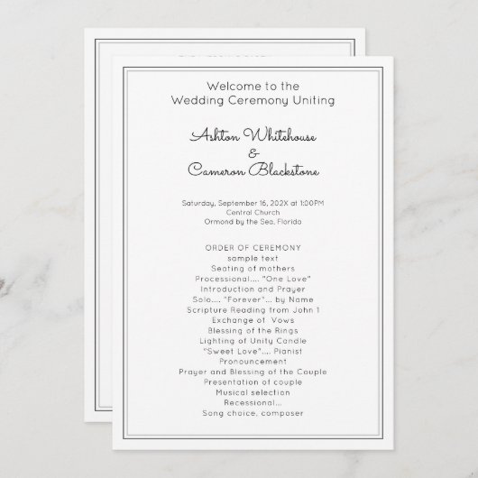 Plain Flat White Wedding Program Sjabloon (Voorkant / Achterkant)