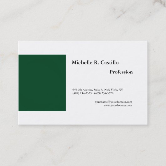 Plain Forest Green White Minimalistische Moderne S Visitekaartje (Voorkant)