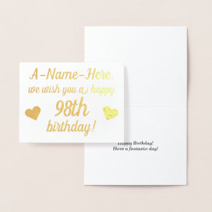 Plain Gold Foil 98e Verjaardag Wenskaart Folie Kaarten